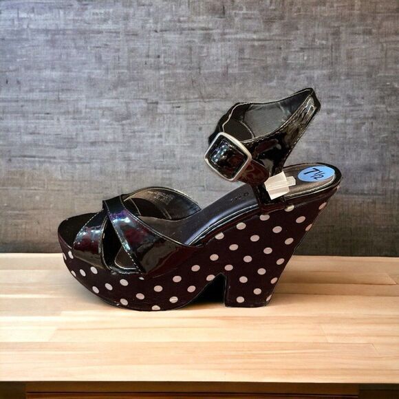 Madden Girl Black Patent Boozter Polka dot platform Heel Sandal 7 1/2 - Picture 5 of 8